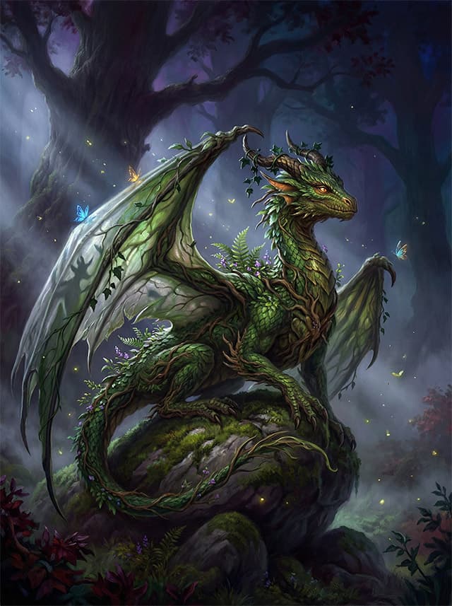 Drak Ylbo — lesný drak strážiaci okolie akadémie Prixiam v knihe Peter Viken a Harlekýn