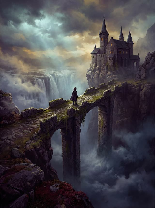 Most nad vodopádom na vysokých pilieroch