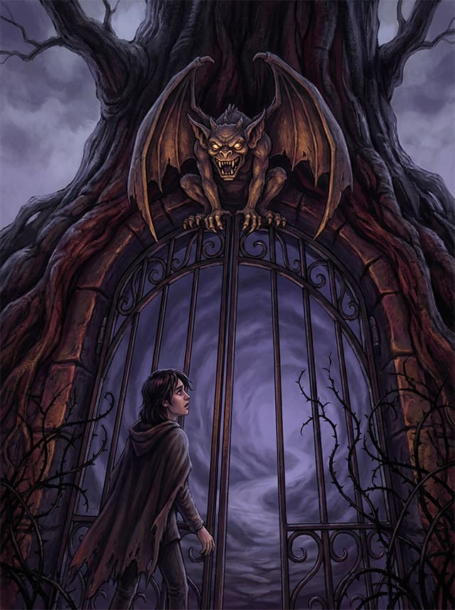 Gargoyl na bráne obrovského stromu